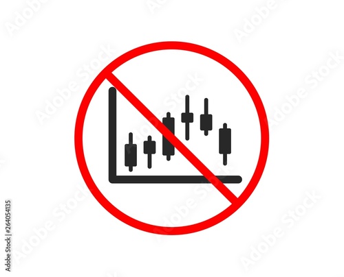 No or Stop. Candlestick chart icon. Financial graph sign. Stock exchange symbol. Business investment. Prohibited ban stop symbol. No candlestick graph icon. Vector