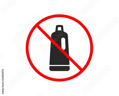 No or Stop. Cleaning shampoo icon. Washing liquid or Cleanser symbol. Housekeeping equipment sign. Prohibited ban stop symbol. No shampoo icon. Vector