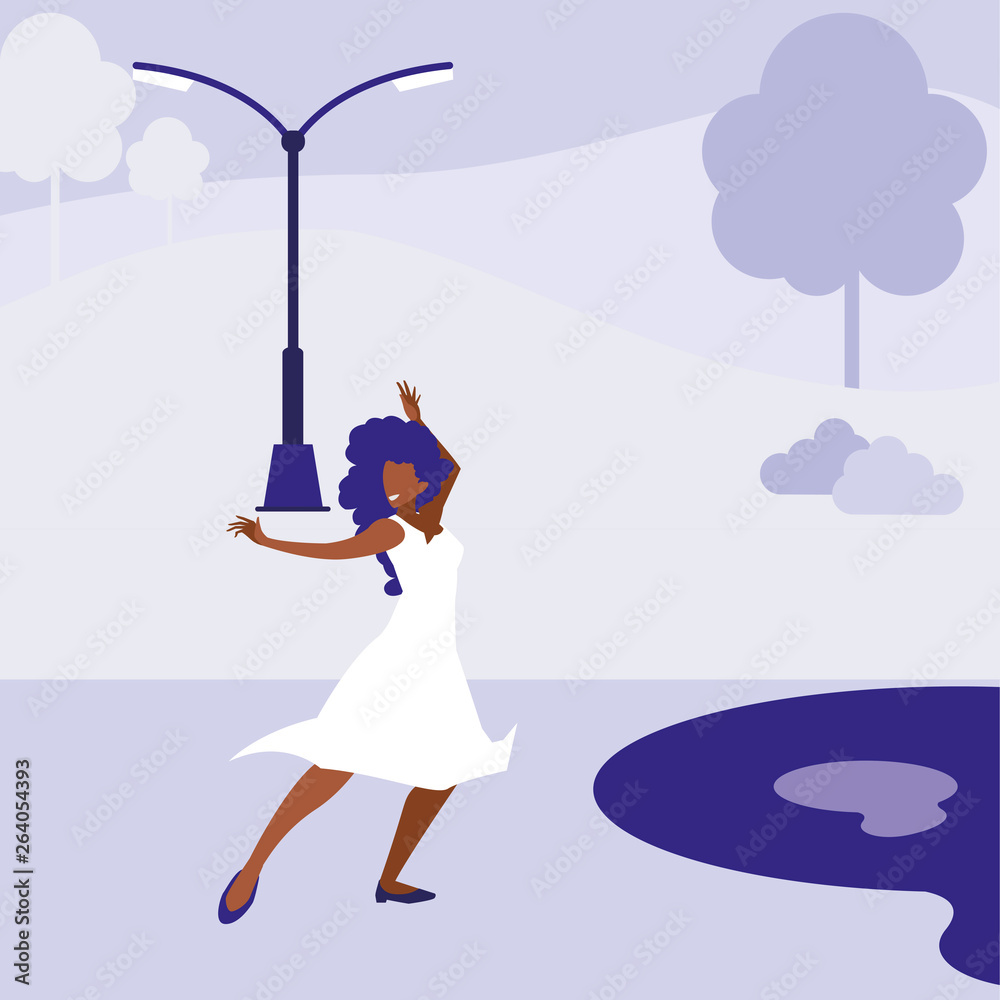 young black woman dancing in the park character young black woman dancing in the park character