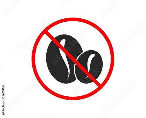 No or Stop. Coffee beans icon. Hot drink sign. Whole bean beverage symbol. Prohibited ban stop symbol. No coffee beans icon. Vector