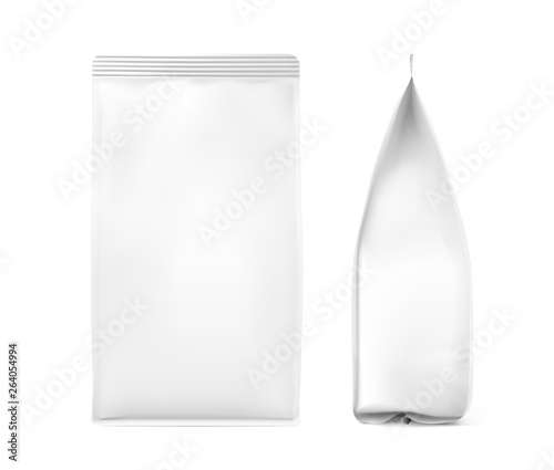 Layout vertical package with sealed edges. Frontal and side view. High realistic detail. Ready to use. Suite for the presentation of food, for pets, household, etc.