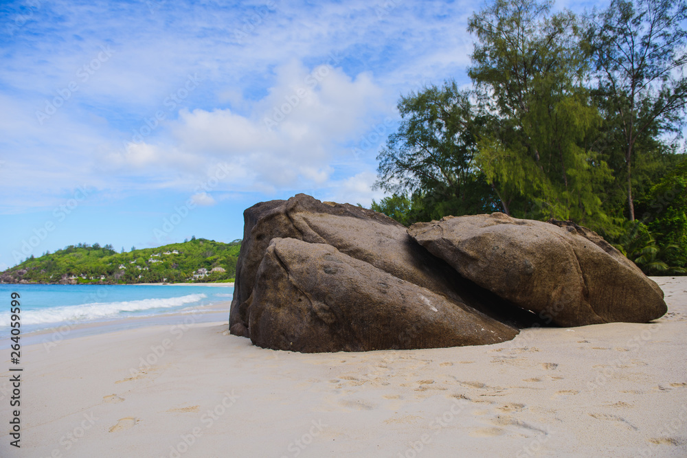 Seychelles beach coast with rock, no people. Seychelles beach coast with rock, no people.