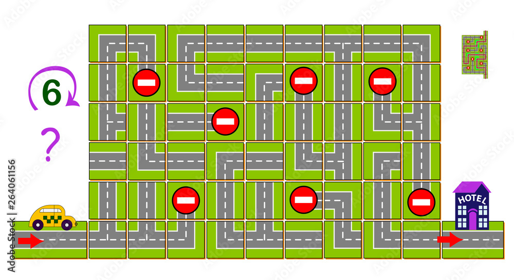 Logic Puzzles Using Spatial Directions Logic puzzle game with labyrinth. Help the taxi find the way and reach ...