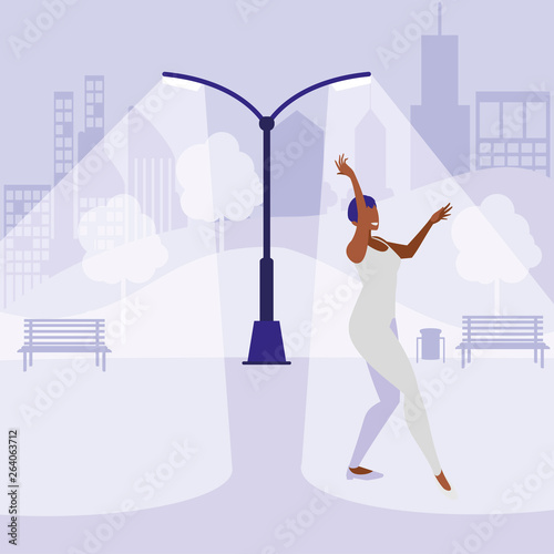 young black woman dancing in the park character