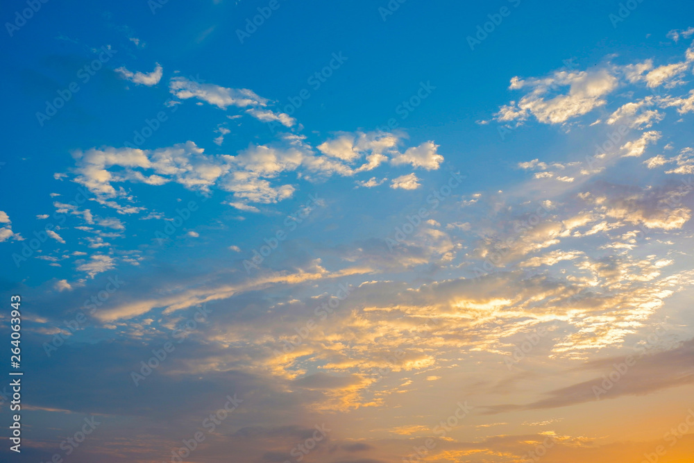 Beautiful sky clouds colorful blue and orange background