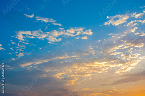 Beautiful sky clouds colorful blue and orange background