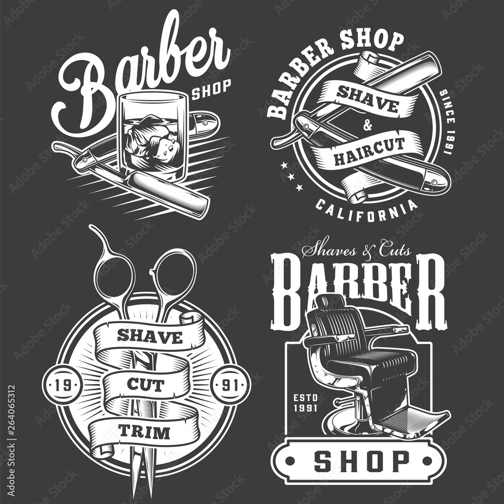 Fototapeta Monochrome barbershop emblems set