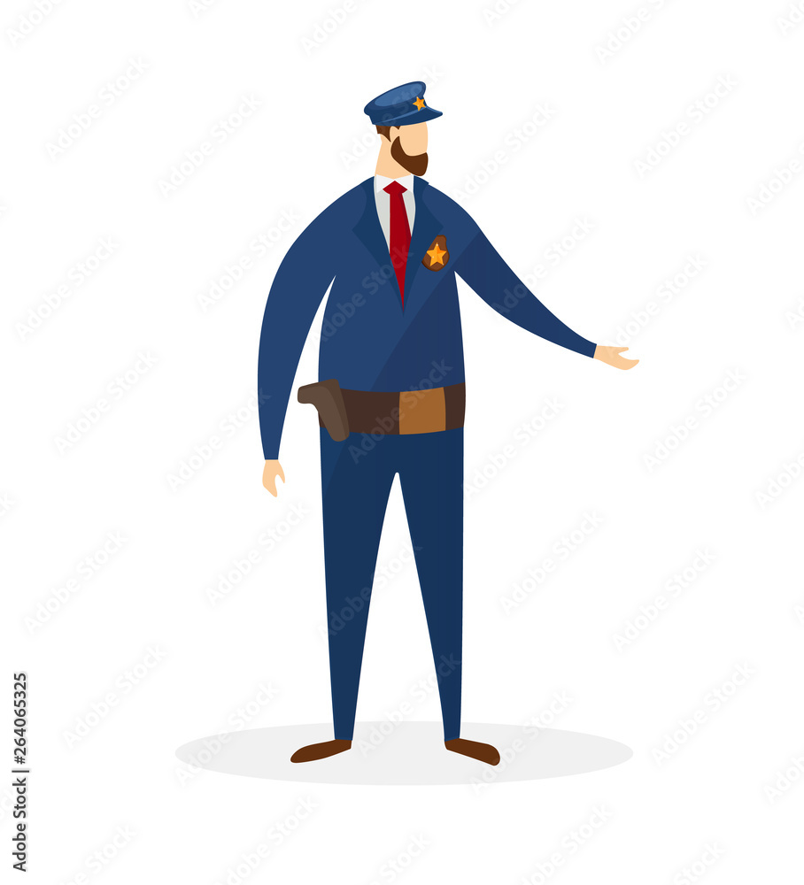 Full Height Police Officer Character in Uniform. Full Height Police Officer Character in Uniform.