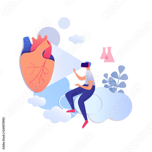 Doctor Examining Digital Heart Wearing VR Glasses.