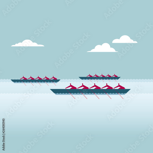 Teamwork concept design. A group of businessmen rowing a match.