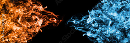 Fotografie, Obraz Abstract Fire and Ice element against (vs) each other background