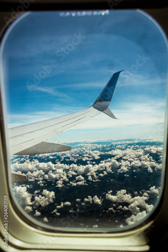 View of the clouds from the window of an airplane