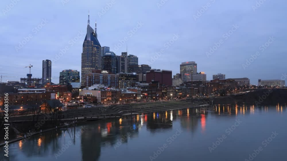 Day to night timelapse of Nashville, Tennessee skyline and river 4K Day to night timelapse of Nashville, Tennessee skyline and river 4K