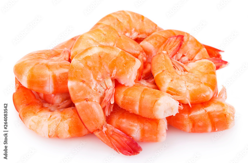 Cooked shrimp on white background