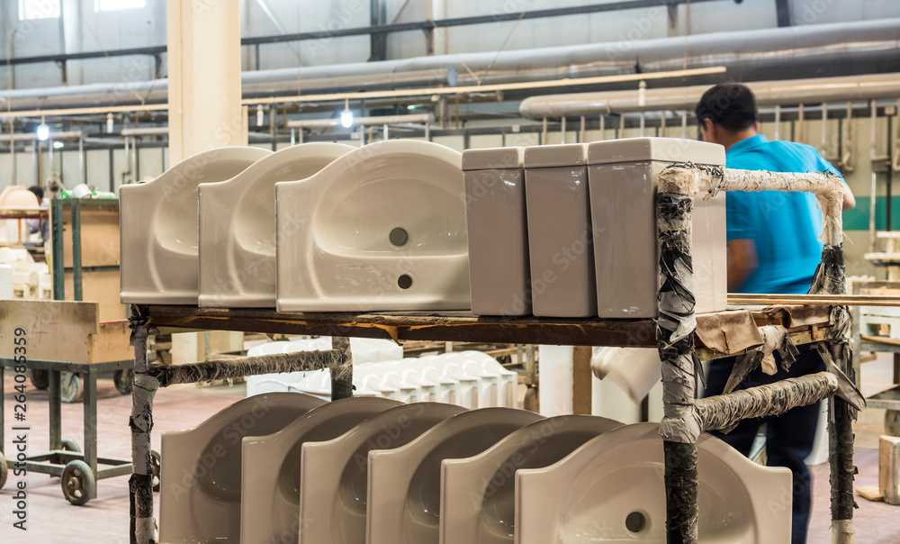 Fototapeta premium Ceramic Factory is producing ceramic sanitary ware - Luannan County, Tangshan City, Hebei Province, China, October 20, 2016
