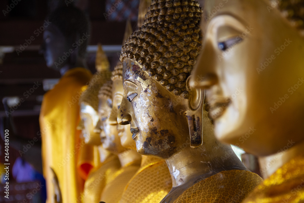 Many Buddha statue in lined enshrined within the temple for the worshipping of Buddhists.