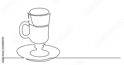 continuous line drawing of cappuccino coffee tall cup with extra foam