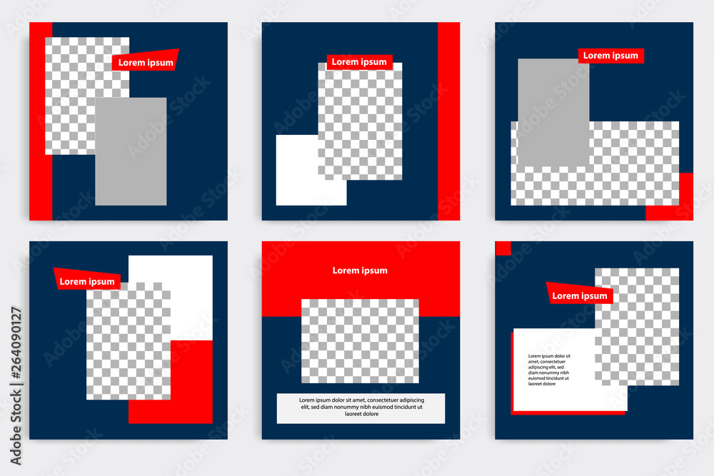 Editable modern minimal square banner templates. Blue indigo, red, black and white background color with stripe line shape. Suitable for social media post and web/internet ads with photo college Editable modern minimal square banner templates. Blue indigo, red, black and white background color with stripe line shape. Suitable for social media post and web/internet ads with photo college