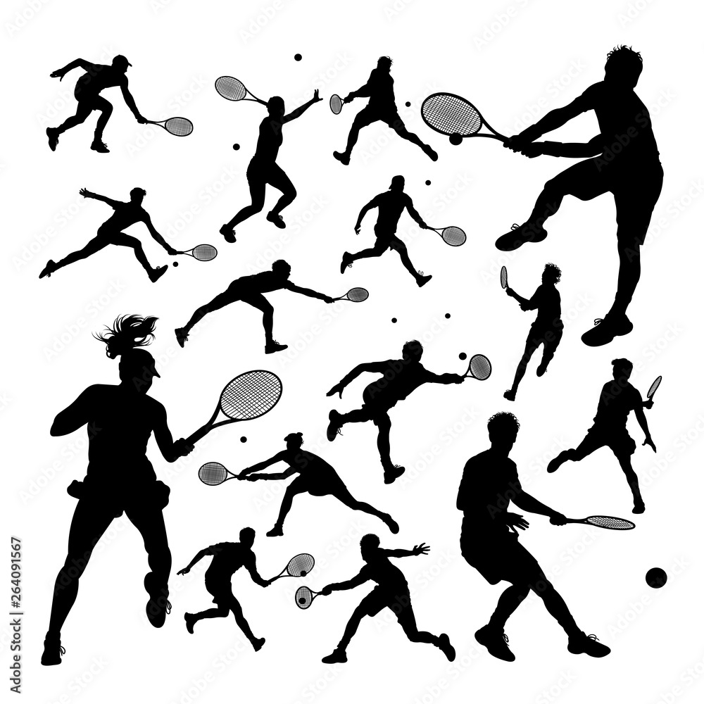 Fototapeta Tennis player silhouettes. Good use for symbol, logo, web icon, mascot, sign, or any design you want.