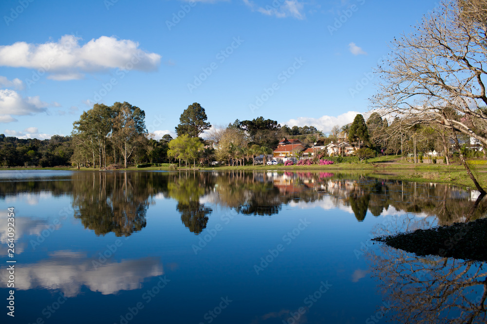Panoramic lake with reflection