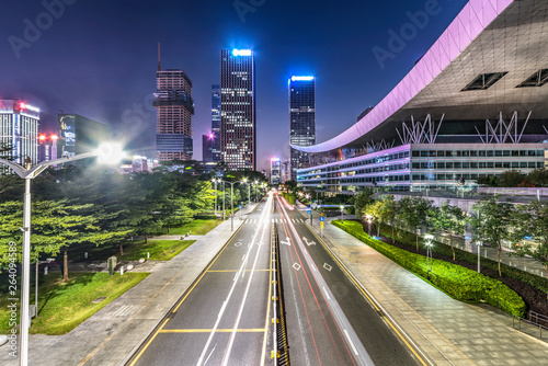 Modern urban road traffic and buildings