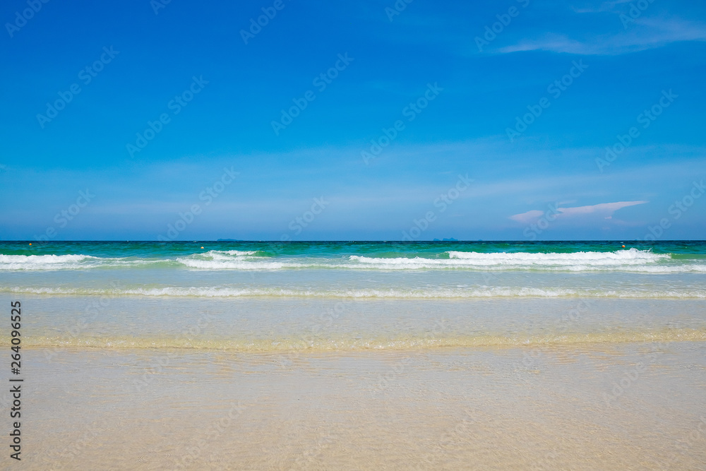 Clear Sea Beach Sand and Wave Background in the Nature Ocean Landscape