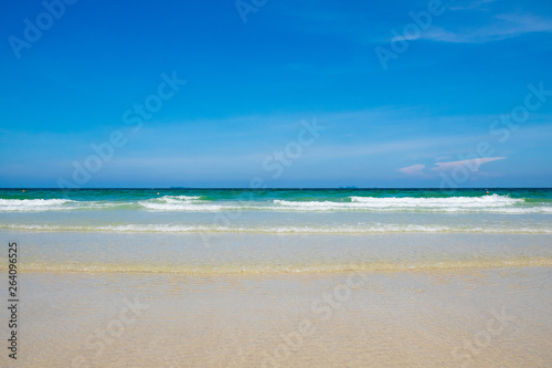 Clear Sea Beach Sand and Wave Background in the Nature Ocean Landscape