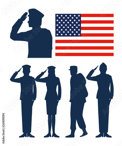 set usa flag with patriotic soldiers