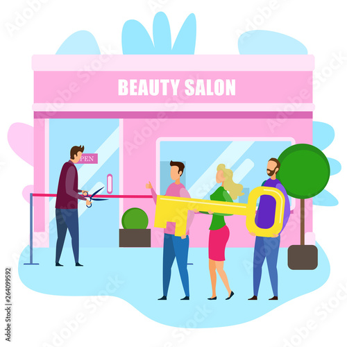 Beauty Salon Owner Cut Red Ribbon Opening Ceremony