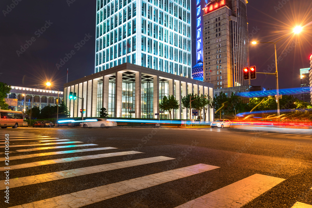 Fototapeta premium Shanghai traffic light trails in the heart of the city road at night