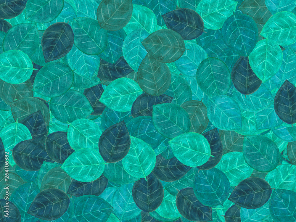 葉っぱで埋め尽くされた背景（水彩イラスト）