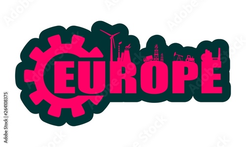 Energy and Power icons. Sustainable energy generation and heavy industry. Europe word decorated by gear photo