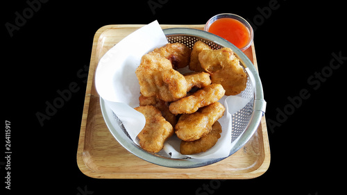 chicken nuggets with clipping part isolated on black background