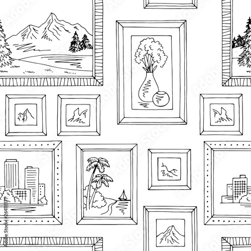 Picture frame graphic black white seamless pattern background illustration vector