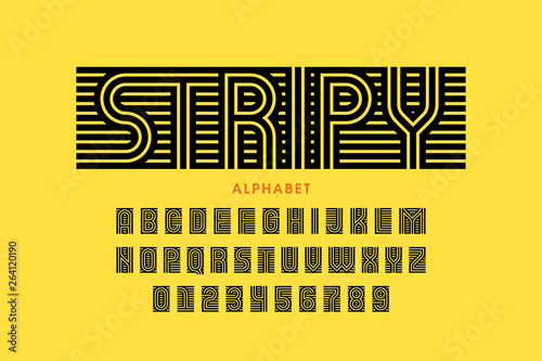 Striped font design, alphabet letters and numbers
