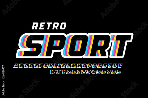 Retro sport style font design, alphabet letters and numbers