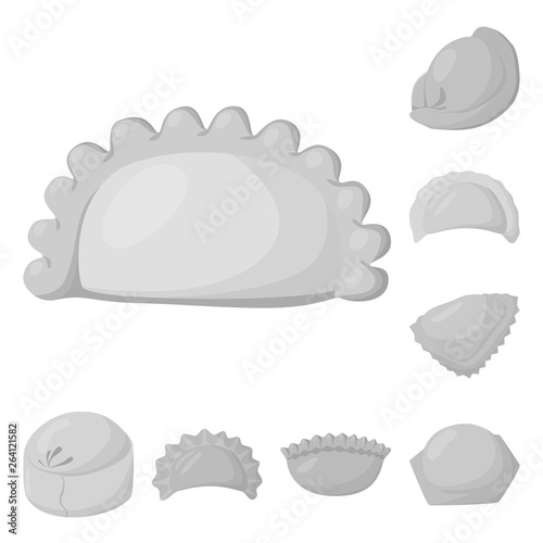 Vector illustration of dumplings and stuffed sign. Set of dumplings and dish stock vector illustration.