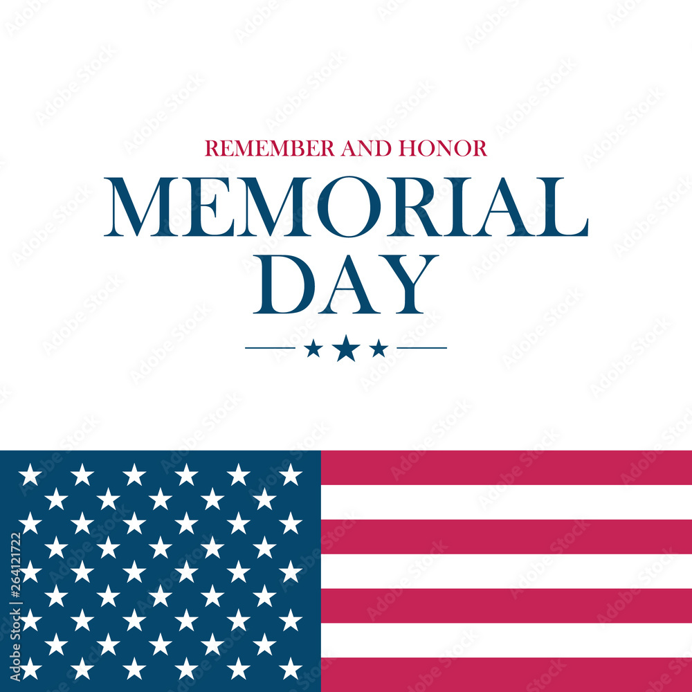 Memorial Day holiday card with United States national flag. Vector illustration.