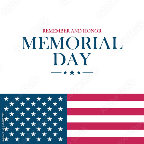 Memorial Day holiday card with United States national flag. Vector illustration.