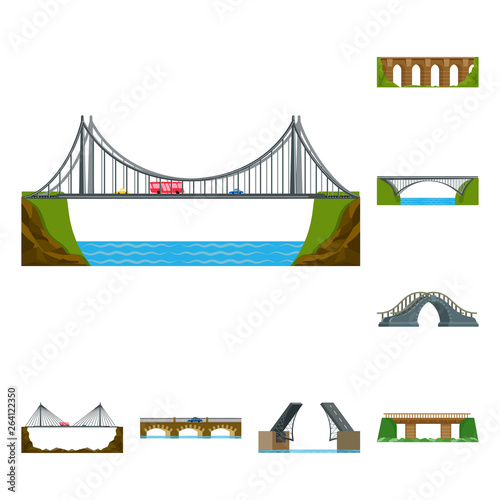 Vector illustration of bridgework and bridge sign. Set of bridgework and landmark stock symbol for web.
