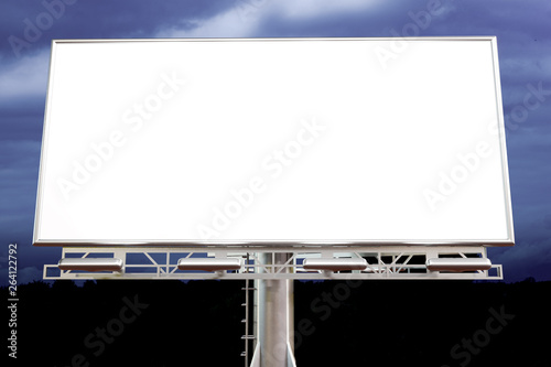 3D rendering of blank billboard (empty advertisement) with clouds. Empty mockup template