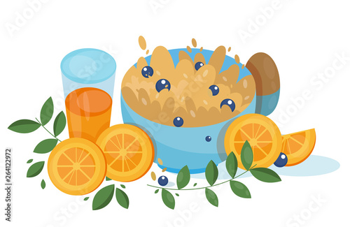 Appetizing cereal with blueberry for breakfast
