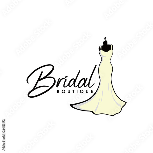 Monochrome Bridal Boutique Logo, Sign, Icon, Mannequin, Fashion, Beautiful Bride, Vector Design