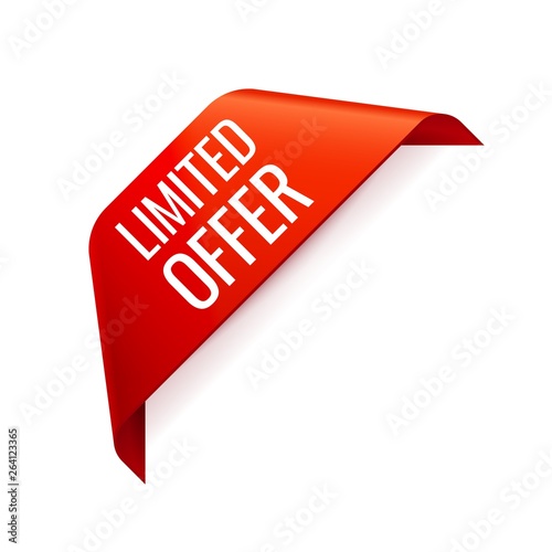 Red Vector Banner Ribbon on white background, corner ribbon.