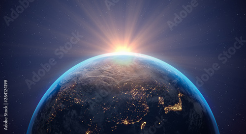 3d Illustration - planet Erde - Weltall - Weltraum - Erdball - Sonnenaufgang