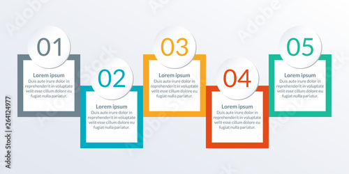 5 steps, options or levels info graphic template. Modern Timeline Infographic for business process, progress, presentation, workflow layout, banner, web design. Vector illustration.