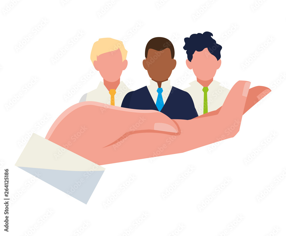 hand lifting businessmen group teamwork characters hand lifting businessmen group teamwork characters
