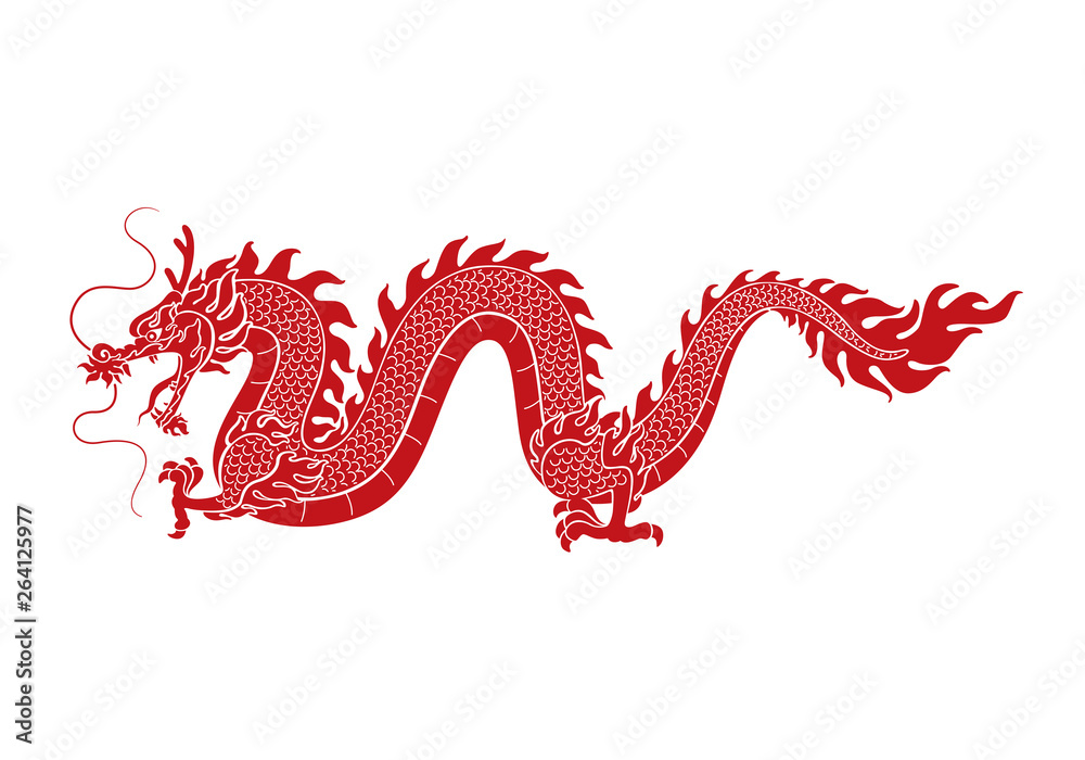 Fototapeta graphic red dragon, vector