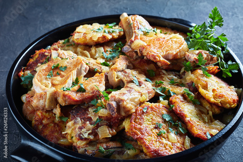 fried pork chops and hash brown stew