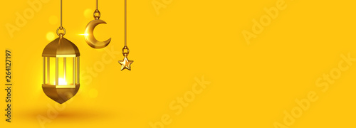Yellow Background 3d design is Arabian vintage decorative hanging lamp are on fire